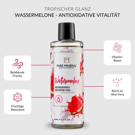 Pure Mineral Watermelon Shower Gel, Hydration and Vitality, Rich in Antioxidants, For All Skin Types, No Silicones, Sulphates, Parabens, 400 ml