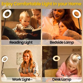 Bonlux Led Desk Lamp with Clamp White,USB Clip Reading Light with 10 Dimmable Brightness & 3 Light Modes, 360°Flexible Gooseneck Portable Clip Lamp for Live Stream/Table Office/Bedsides Reading