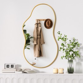 Hasipu Irregular Wall Mirror - 20"x35" Gold Irregular Abstract Mirror for Wall Asymmetrica Wall Mirrors Decorative Modern Mirror for Living Room Bathroom,Bedroom,Hallway