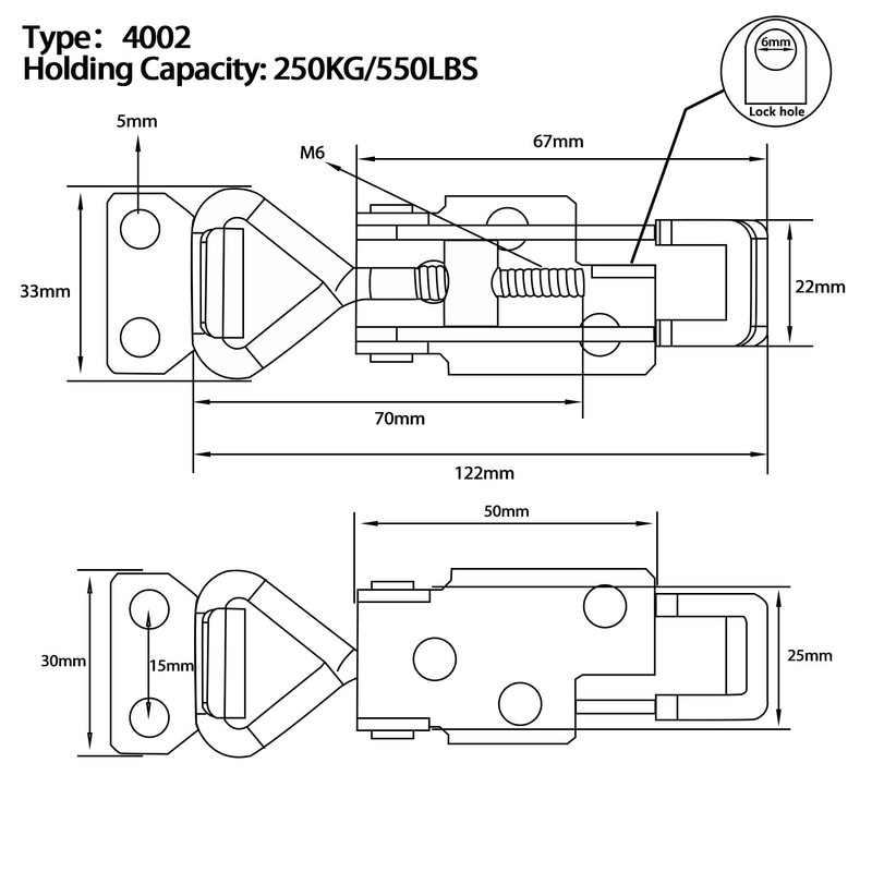 JoyTube Toggle Latch Clamp 4002 with Lock Hole, 304 Stainless