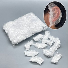 Disposable Sanitary Vinyl Ear Caps, Waterproof Ear Covers, 100 Pieces, Hair Dye Stoppers, Salon Caps, Protective Shower Covers, Hair Dye Wraps / 일회용 위생 비닐 이어캡 귀 방수 커버 100개 미용 염색약 마개 미용실 캡 보호 샤워 덮개 염색용 싸개