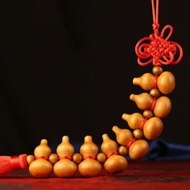 FengShuiGe Traditional Chinese Peach Wood Eight Hoist Gourd/Chinese Good Luck Wu Lou/Hu Lu Gourd Tassel Hanging Charm Feng Shui Ornament (Blank Gourd)