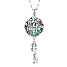 SCZKLAQ Witches Knot Necklace 925 Sterling Silver Witch Knot Necklace Abalone Shell Good Luck Irish Pagan Wiccan Jewelry Gift for Women