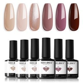 modelones Gel Nail Polish Set -6 Colors Fall Winter Nude Brown Gel Polish Kit Neutral Raspberries Purple Pearl Glitter Nail Polish Soak Off LED Starter Kit Manicure Nail Art Salon DIY Gift