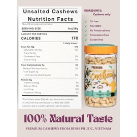 Roasted Unsalted Cashews - Snacks for Adults, Whole Nut (No Mixed), Oil Free Roast, Farm Fresh, Plant Based Protein, Healthy Nuts, Promote Heart Health, Ingredient: Natural Cashew 17.64 oz (Pack of 1)