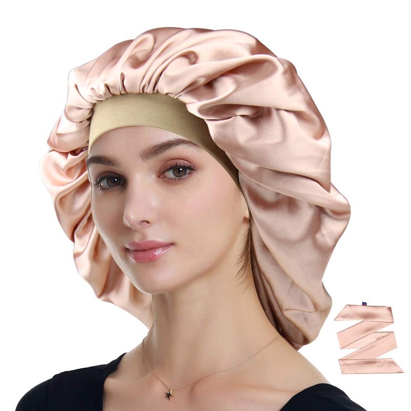 Alnorm Long Satin Bonnet Sleep Cap - Double Layer Soft