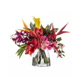 Faux Orchids & Heliconia Tropical Flower Arrangement