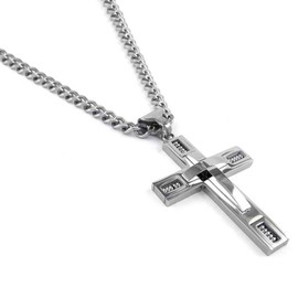 Savlano Stainless Steel Cross Pendant 24 inch Cuban Chain Necklace for Men Comes in Silver, Gold, Rose, Black Colors