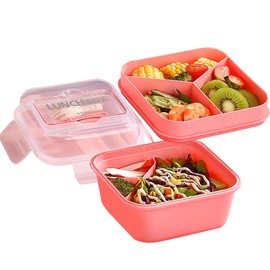 NatraProw All in One Salad Container for Lunch, 38.7oz Salad Bowls with Salad Dressings Container to go, 3 Compartment with Tray, BPA Free, Dishwasher/Microwave Safe, Pink