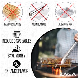 ZAGA Rolling Grill Baskets for Outdoor Grilling 2 Pcs Set Stainless Steel BBQ Grilling Basket with Glove Net Tube Grill for Shrimp Seafood & Veggies