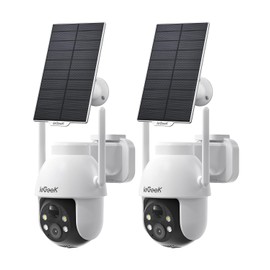 ieGeek Solar Security Cameras Wireless Outdoor, 2K WiFi Camera for Home Security System, Battery Powered Surveillance Cam with 360°PTZ Color Night Vision, PIR Motion Sensor, Works with Alexa (2 Pack)