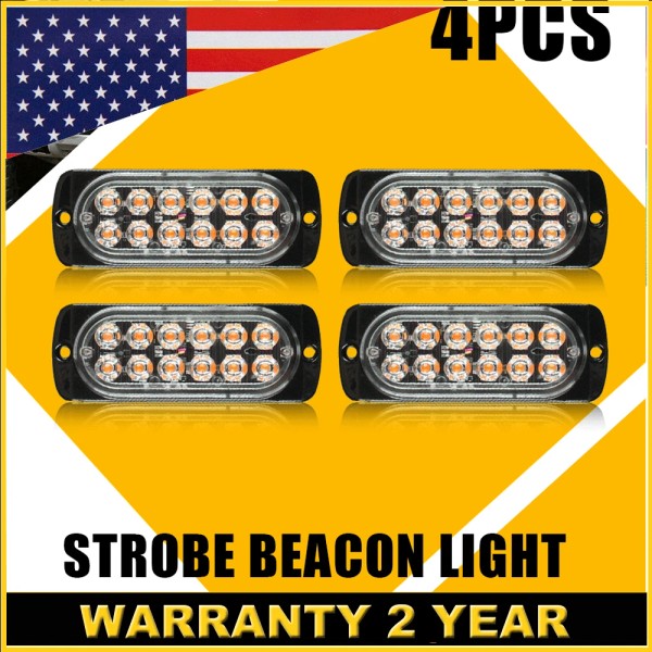 unbranded 4x Amber LED 12 Strobe Light Truck Bar Hazard