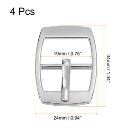 sourcing map Metal Roller Buckle, 4Pcs 0.75" Single Prong Belt Buckle Square Center Bar Buckles for Leather Craft Accessories Belt, Silver