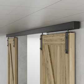 144"/12FT Ceiling Mount Box Rail Barn Door Hardware Heavy Duty Sliding Track, Aluminium Alloy Kit for Double Door (No Panel)