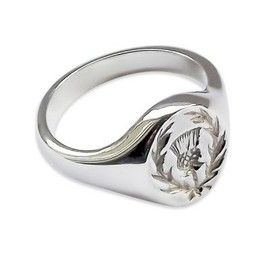 QUALITY UK 14 X 12mm 925 Sterling Silver Scottish Thistle Crest Signet Ring H-Z (L)