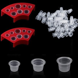 Pack of 300 Tattoo Colour Caps Cups with 2 Cups Holders, Plastic Paint Container, Small Ink Pigment Cups Ink Cups Tattoo Accessories