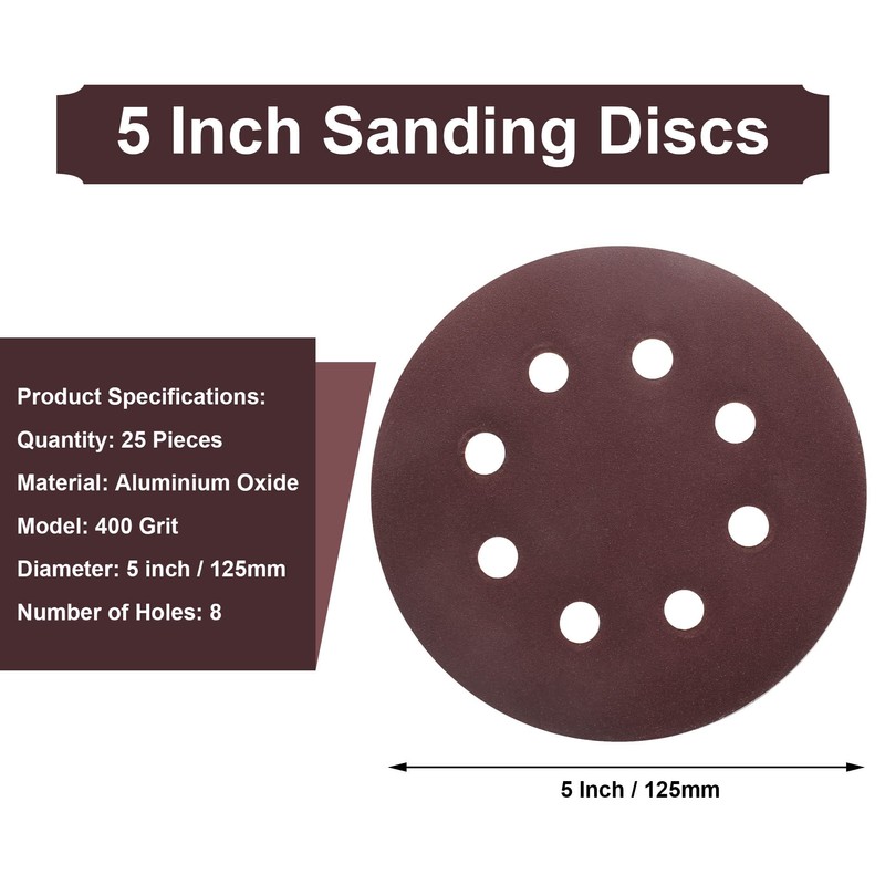 Qjaiune 25PCS 5 Inch Sanding Discs Hook and Loop 400