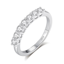 Moissanite 7-Stone Half Eternity Band Ring, S925 Sterling Silver Wedding Engagement Promise Rings for Women 0.7CT D Color VVS1 Clarity 18K White Gold, Size 7