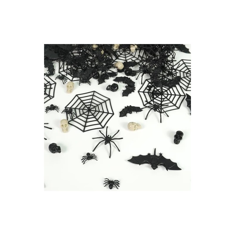 150 piezas de Halloween mini murciélagos arañas cráneo cabezas