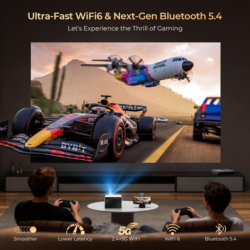 [1080P/Built-in Apps] Smart-Portable-Mini-Projector with WiFi and Bluetooth, Electric Focus/ 4P