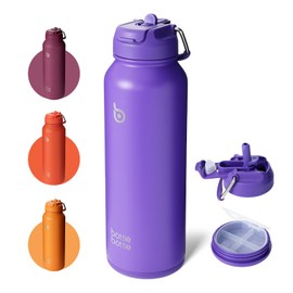 BOTTLE BOTTLE 40 oz sports water bottle stainless steel insulated water bottle with straw and pills holder (dark purple)