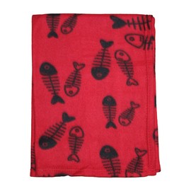 Pets Instinct Small Soft Fleece Fish Print Pets Cat Kitty Kittens Blanket Cat Bed Blankets 80 x 60 cm (1x Red Cat Blanket)