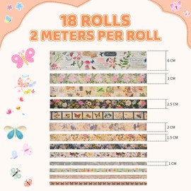 Lashua Washi Tape, 18 Rollen Klebeband Bunt, Masking Tape Dekorative für Scrapbooking, Handwerk, Bullet Journals, Basteln, Schmetterling