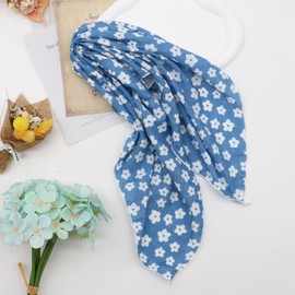 GHTIYLP Cotton Bandanas for Women Men 21"x21" Floral Headband Scarf Versatile Hair Bandana Square Head Scarf (Blue Floral)
