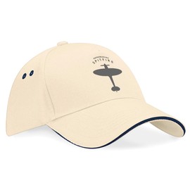 D Design Invent Print! Supermarine Spitfire Hat Baseball Cap WWII Aircraft Gift Present Keepsake Memorabilia for Men and Women Adjustable (Cotton, Putty/Navy Trim)