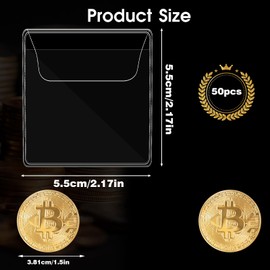 Mabor 50Pcs Coin Sleeves 2.1 x 2.1 Inches Clear Coin Protectors Single Pocket Small Pouches for Coin Storage Supplies Plastic Individual Coin Holders for Coin Currency Bills Collectors