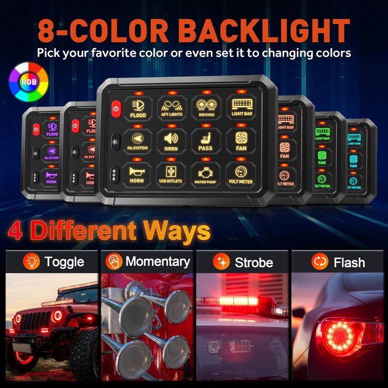 RGB 12 Gang Switch Panel, Momentary ON-Off Touch Switch Box
