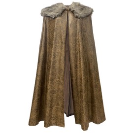 HiiFeuer Medieval Barbarian Cloak With Artificial Fur Shawl, Wrap Collar Viking Warrior Cape, Renaissance Role play Costume(Brown M)