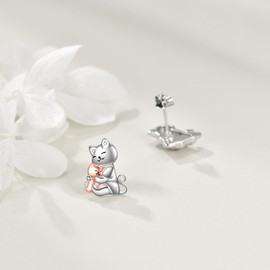 YONFQE Cat Earrings Sterling Silver Stud Animal Jewelry Birthday Gifts for Women Girls