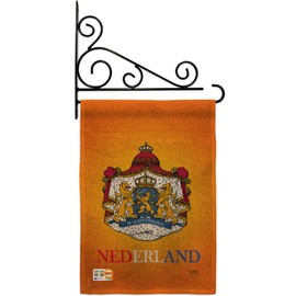 Breeze Decor GS108094-DB-03 Netherlands Burlap Flags of The World Nationality Impressions Decorative Vertical 13" x 18.5" Double Sided Garden Flag Set Metal Fansy Wall Bracket Hardware