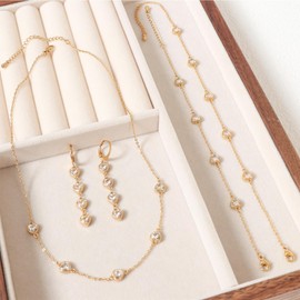 TaYolnFaSo 18K Gold Plated Cubic Zirconia Jewelry Set for Women Emerald-cut/Heart Gold Necklace Earring Bracelet Anklet Set 4 Pcs CZ Artificial Crystal Birthstone Jewelry Wedding Prom Birthday Gift,