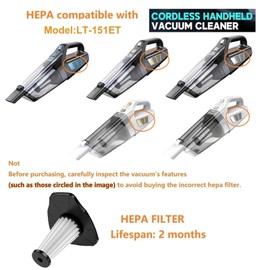 Feenynic 3Pack Hepa Filters Replacement Compatible with CKIKH Handheld Vacuum Cordless, Model LT-151ET, Washable Filters for 151 Vacuum, Compatible with BQYPOWER