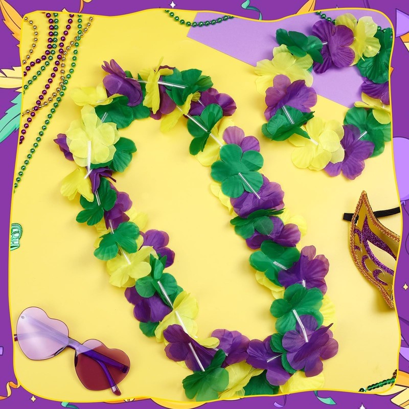 DECYOOL 48Pcs Mardi Gras Leis Bulk Set for Party Favors