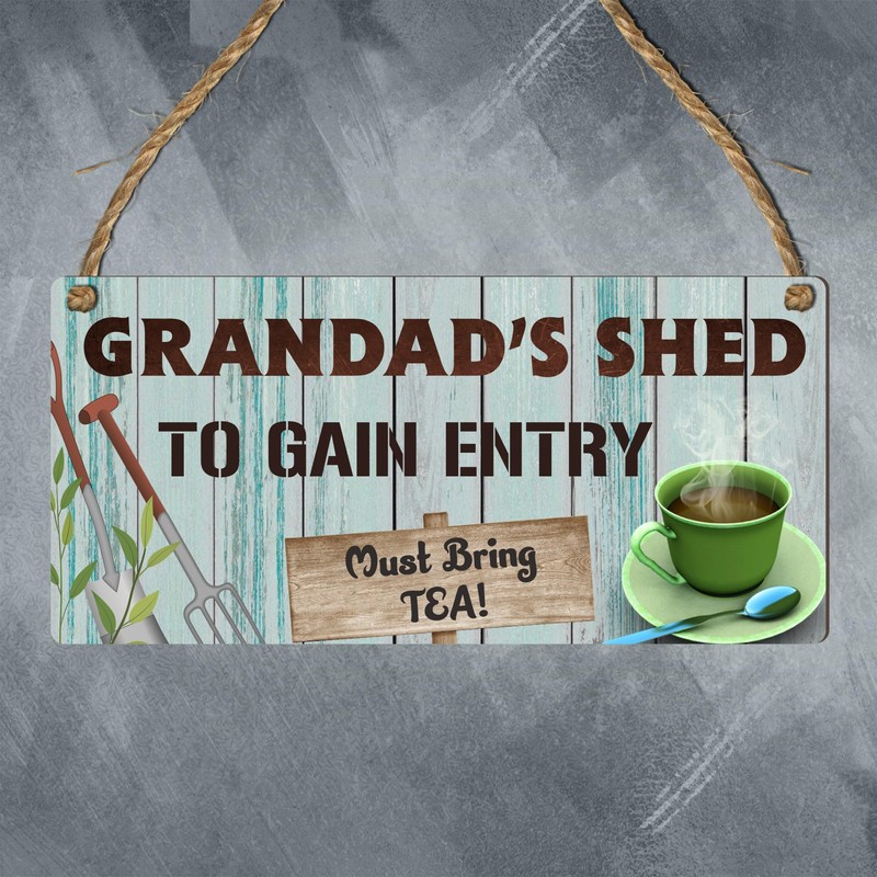 Grandad's Shed - Whimsical Tea Entry Wooden Plaque | A