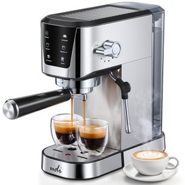 UDI Espresso Machines with LED Touch screen, 20 Bar Espresso Coffee machine for Lattes, Cappuccinos, Americano, Compact Cappuccino Latte Machine for Home, Silver
