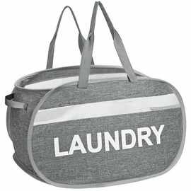BOSNONA Large Collapsible Laundry Baskets Pop Up Laundry Hamper with Reinforced Handles Foldable Laundry Hamper for Home Laundry (Grey Laundry)
