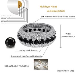 TOPGRILLZ 10MM Diamond Rings For Men 14K Gold Plated 5A+ Cubic Zirconia Iced Out Anniversary Bling Silver Band Pinky Mens Rings Fashion(Silver Black, 10)