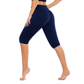DHSO High Waisted Leggings for Women – Tummy Control Yoga Pants for Workout Athletic Navy Blue Large-X-Large