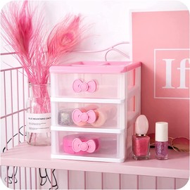 BxuxJar 3 Drawer Storage Organizer Small Plastic Drawer Kawaii Pink Desk Organizer Drawer for Bathroom, Dorm, Desk, Office