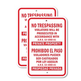 (2 Pack) No Trespassing Violators Will Be Prosecuted in Accordance with ARS 13-1502-A1 Private Property | 18-Inch x 24-Inch Aluminum Parking Sign | Heavy Gauge, Rust Free Metal, Weatherproof