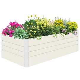 SnugNiture Galvanized Raised Garden Bed 8x4x2FT Outdoor Large Metal Planter Box Steel Kit for Planting Vegetables, Flowers, Beige White