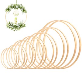 TSKDKIT Pack of 14 Bamboo Wooden Rings for Crafts, 7 Sizes Wooden Rings, Macrame Dream Catcher Rings, 8 cm/10 cm/13 cm/15 cm/17 cm/18 cm/20 cm, Wooden Hoops for Crafts for Dream Catchers, Wedding