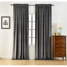 SUNOOMY Luxury Blackout Velvet Curtain Panels - Rod Pocket Window Treatment for Living Room/Bedroom/Home Theatre (1 Pair, W52xL108-inch,Grey)