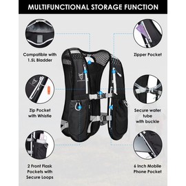 UTOBEST Running Vest, 5 L Hydration Vest Lightweight, Breathable and Sweatproof Running Backpack, Adjustable Running Hydration Vest for Trail Running Marathon Race Jogging Cycling Gray (Vest Only)
