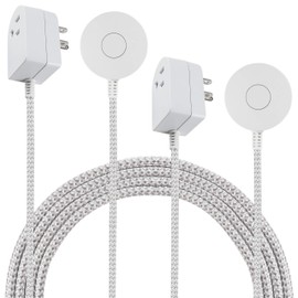 Cordinate Designer Switch Plug with Braided Cord, 2 Pack, 6 Ft. Long Power Cable, for Tabletop or Wall Mount, Perfect for Lamps/Seasonal Lights, 3 Prong, Slip Resistant Base, White/Gray, 50033