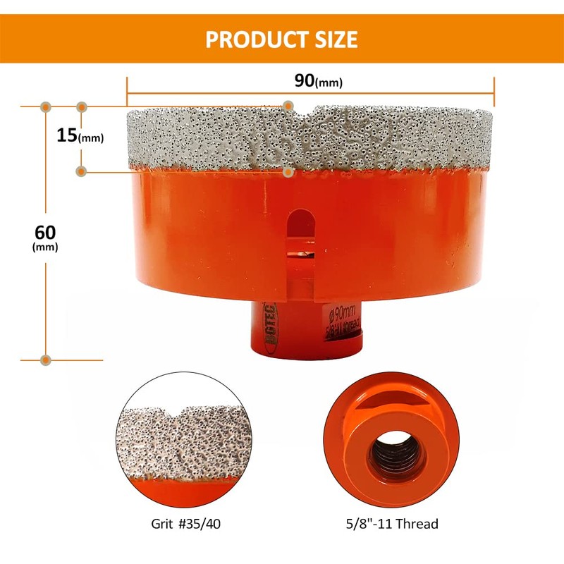 Dry Diamond Core Drill Bits,BGTEC 1pc 3-1/2" 90mm Diamond Hole